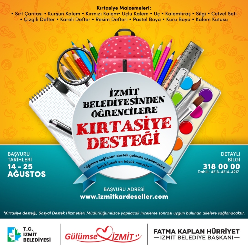 İZMİT BELEDİYESİ BU YIL DA ÖĞRENCİLERE KIRTASİYE DESTEĞİ VERECEK