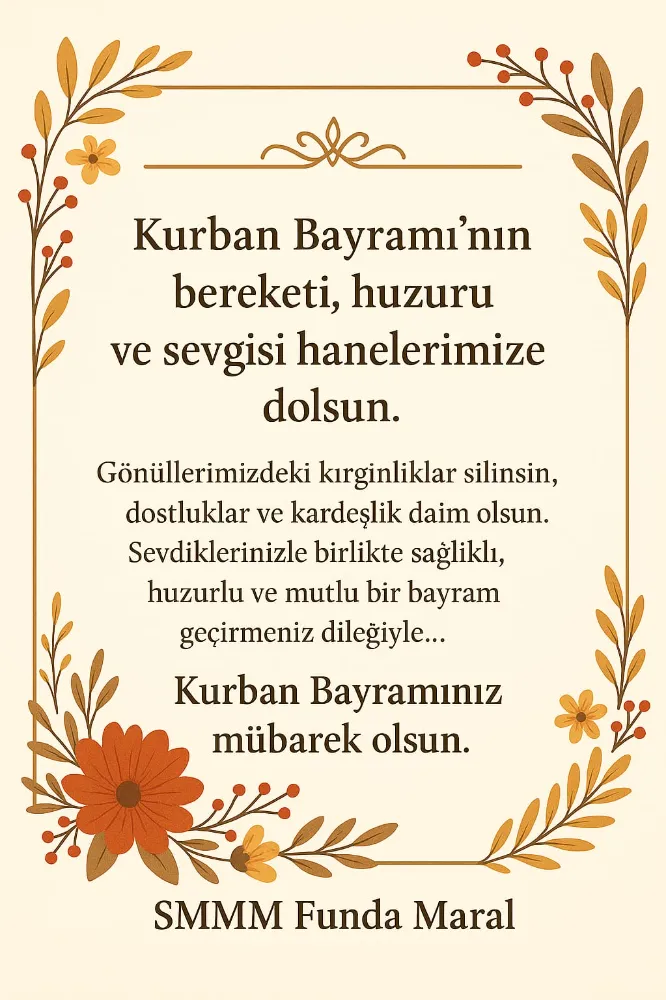 MALİ MÜŞAVİR FUNDA MARAL KURBAN BAYRAMI BASIN İLANI 